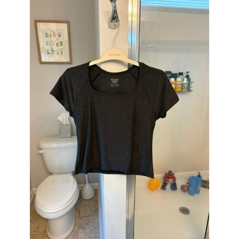 Athletic Works ButterCore Women's L Charcoal Gray Square Neck Workout Top 12-14